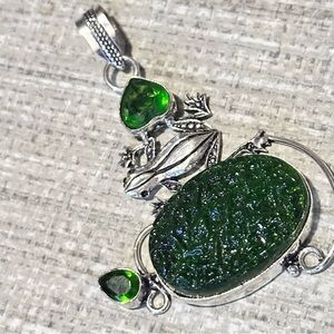 Artisan Green Glass with Frog Pendant